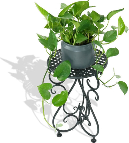 NAKUPE Plant Stand Indoor & Outdoor Flower Pot Stand 17" Tall Metal Plant Table,Single Planter Holder for Patio, Porch, Corner, Garden Decor, Balcony, Black(1 Pack)
