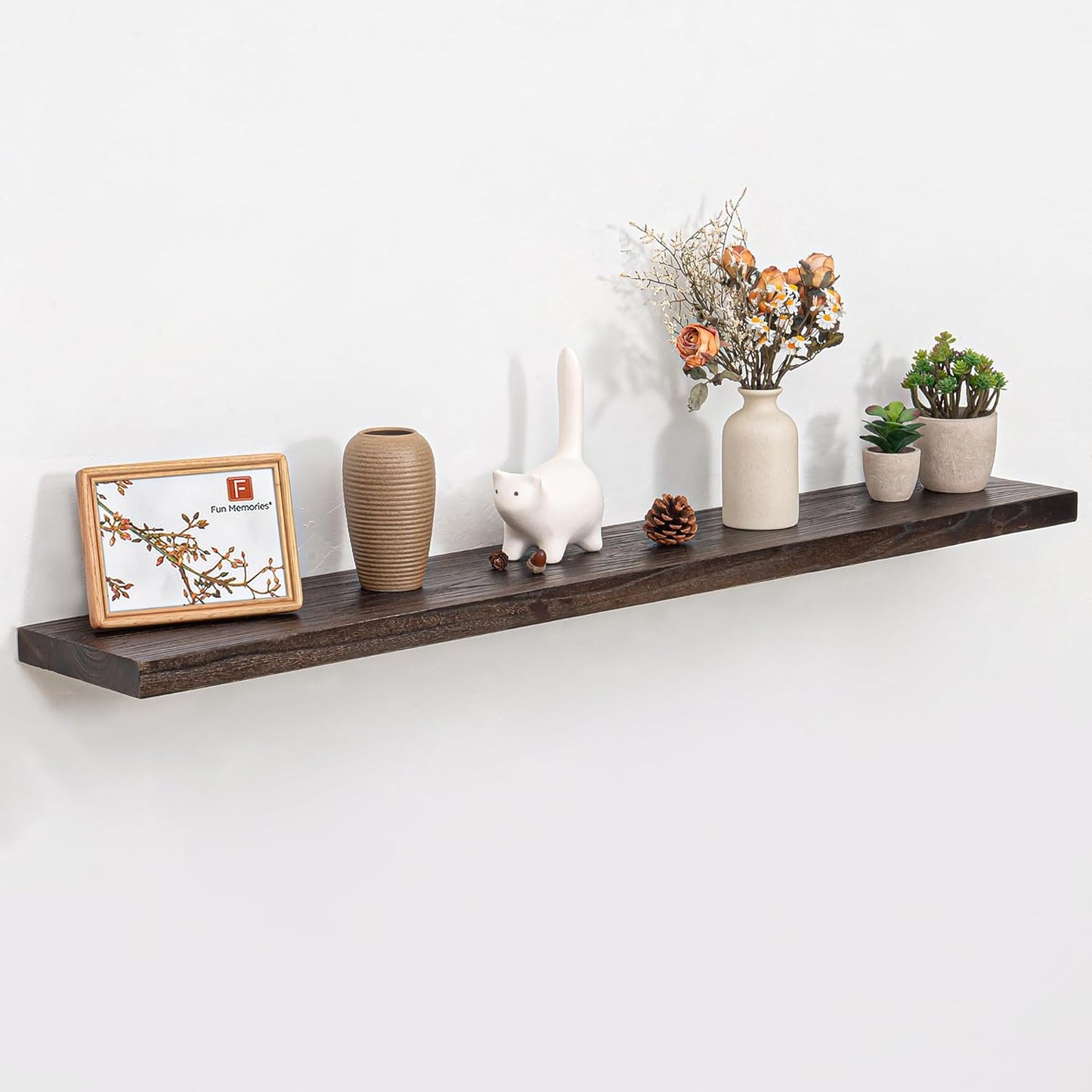Floating Shelves 36 Inches Long - 8 Inch Deep Rustic Premium Solid Pine Wood for Storage - Farmhouse Wall Mounted for Living Room - Heavy-Duty Metal Bracket - 36" W x 8" D - Set of 2 - White Color
