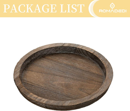 Romadedi Rustic Wooden Tray Candle Holder - Round Wood Decorative Pillar Candle Tray for Coffee Table Farmhouse Kitchen Countertop Organizer Home Decor Wedding Centerpiece, Distressed White