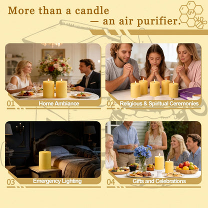2x5 Inch Beeswax Candles, 4 Packs, 100% Natural Beeswax Pillar Candles, 52 Hours Burn Time, Pure Emergency Candle Long Burning for Home Decor, Gift Sending, Smokeless & Dripless