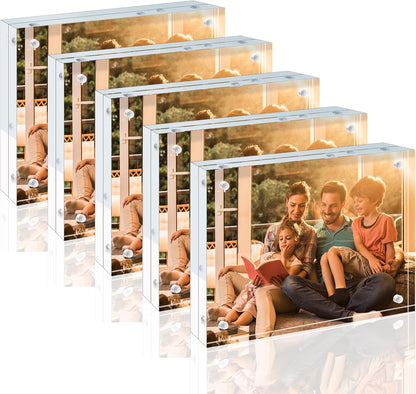 Egofine 4x6 Acrylic Frames 6 Pack, 20mm Thicker Frameless Clear Picture Frames, Double Sided Magnetic Picture Frames, Free Standing Desktop Display