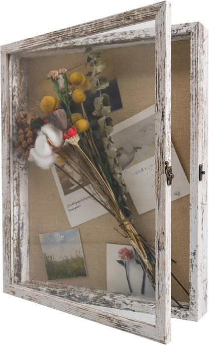 GraduatePro Shadow Box Frame 11x14 Display Case with Linen Back, Real Glass Window Door with Hinge, Picture Frame Wedding Bouquet Memorabilia Medals Photos Memory Box for Keepsakes, Carbonized Black