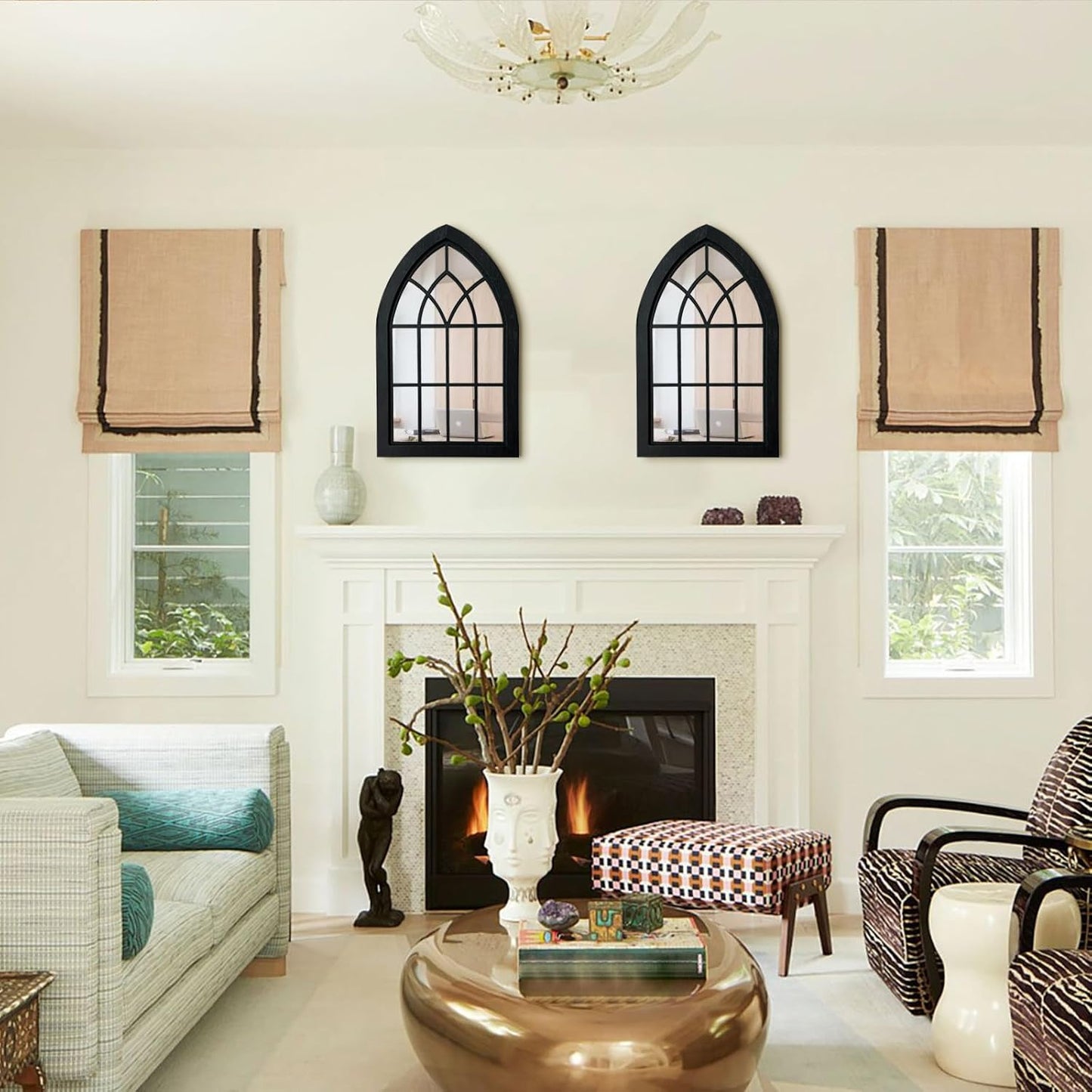 ZEXUIRU 4 Set. Rustic Wall Mirrors for Bedroom Bathroom Living Room Entryway Wood Farmhouse Square Easy to Hang Framed Decorative Accent Hanging Wall-Mounted Mirror Set for Living Room - Black