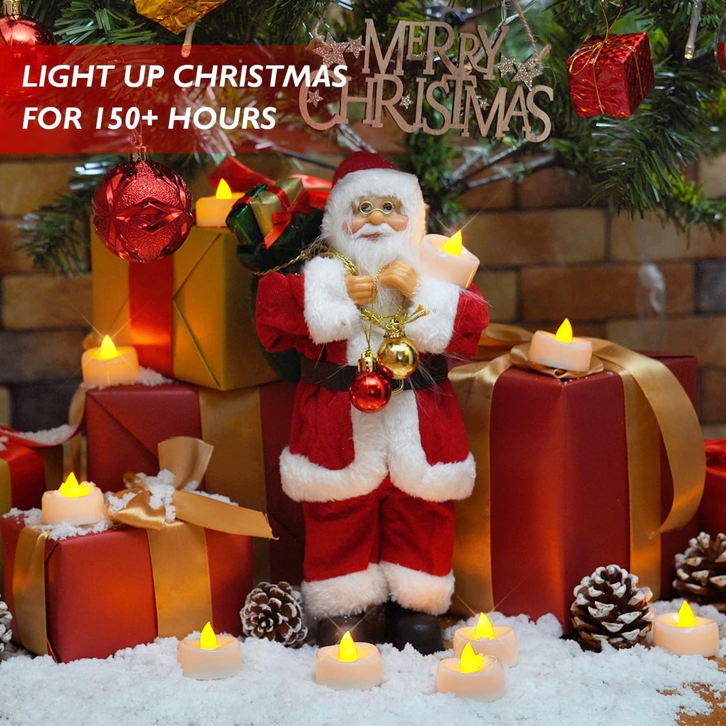 merrynights LED Candles, Tea Lights Candles Battery Operated Bulk, 50-Pack Long-Lasting 200 Hours Flameless Tealight Candles, Realistic Tea Lights for Christmas Halloween Wedding, 1.5'' D X 1.25'' H