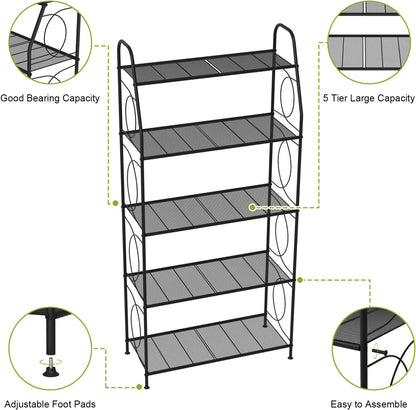 VyGrow Plant Stand, 4 Tier Plant Shelf for Indoor Outdoor, Heavy Duty Metal Tall Plant Stands Holder Rack for Living Room Balcony and Garden, Black