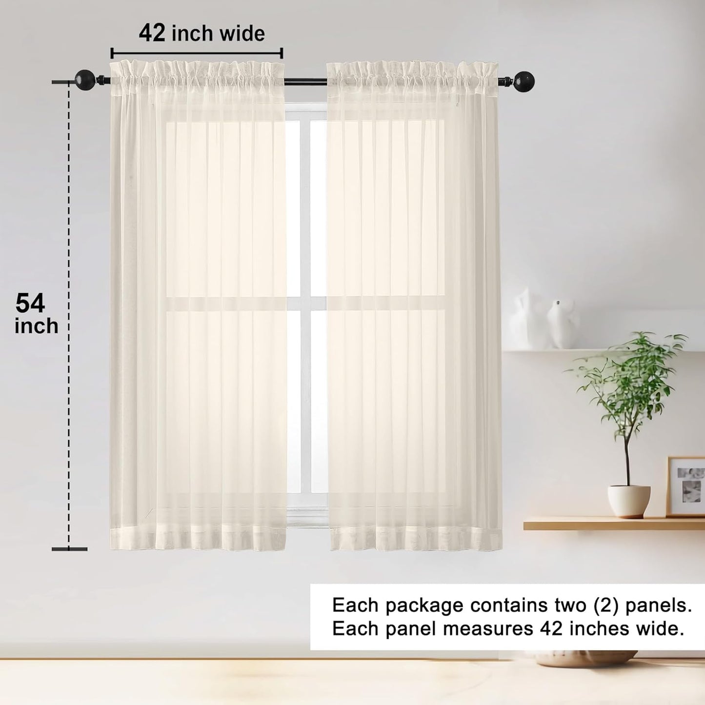 OWENIE Sheer Curtains 84 inches Long 2 Panels Set for Living Room/Bedroom, Rod Pocket Voile Sheer Panel Drapes, White, 2pcs, Each 42" W x 84" L - Colors B