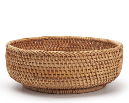 Round Rattan Fruit Baskets Woven Storage Bowls Key Holder Stackable for Shelf Kitchen Tabletop Natural Set of 3