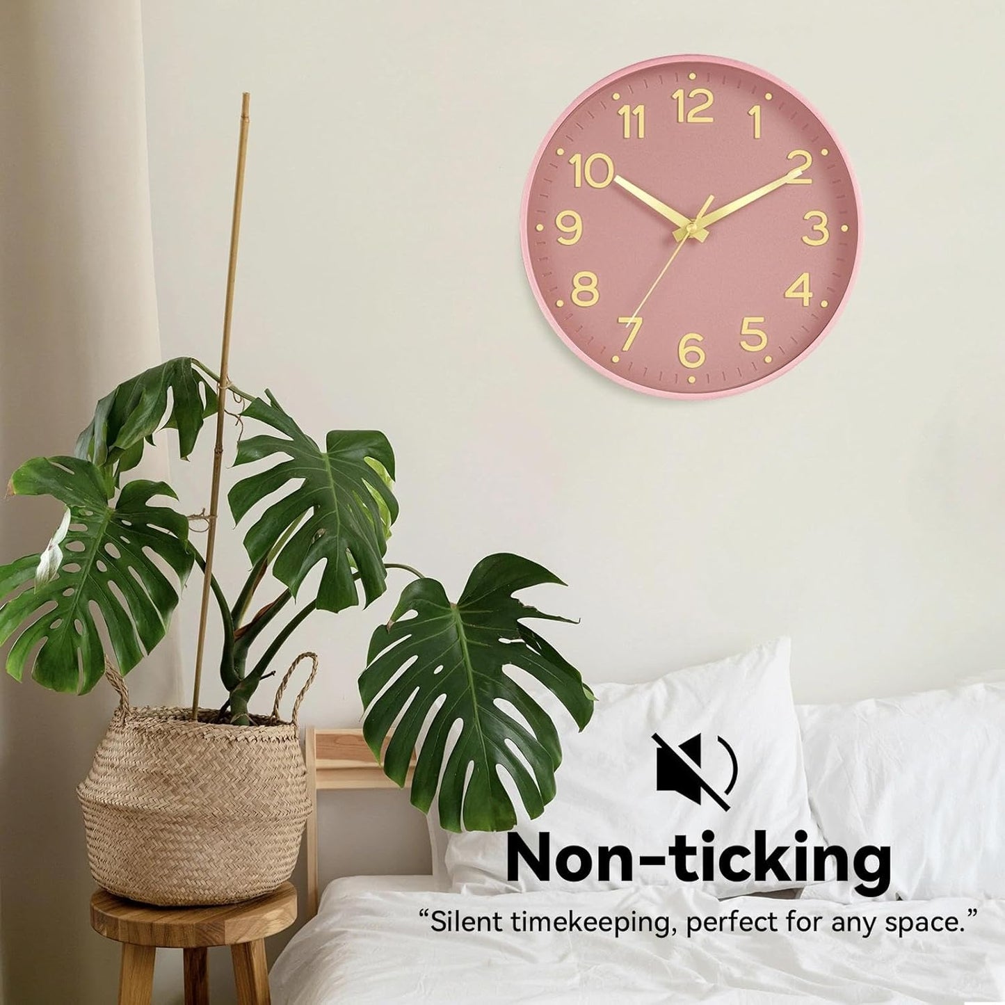 Roymnie Wall Clock Green, Silent Wall Clocks Battery Operated 8 Inch-Modern Non Ticking Analog Clock Decorative for Kitchen Office Bathroom Bedroom(Gold)