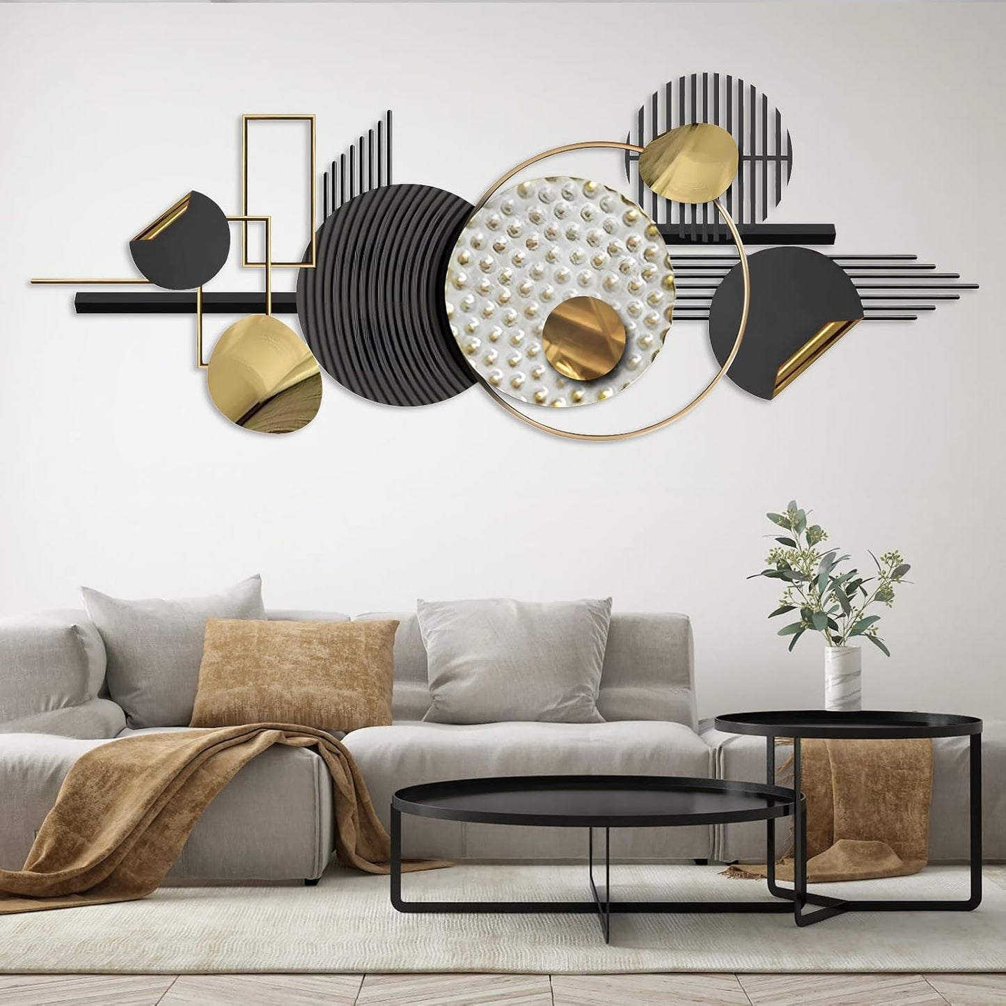 Lucky Monet Large Wall Decor for Living Room, Modern Metal Wall Art, 3D Textured Geometric Wall Sculpture 59"x24" Wall Hanging Decoration for Dinning Room Bedroom Entryway
