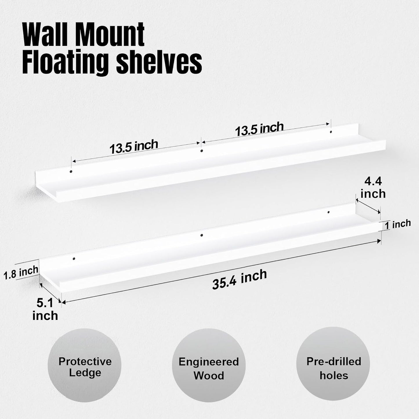 Boswillon Floating Shelves Wall Mounted Set of 2, Modern Black Wall Shelves for Storage with Lip, Display Picture Ledge Shelf for Wall Decor Bedroom Living Room Bathroom Kitchen