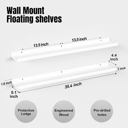 Boswillon Floating Shelves Wall Mounted Set of 2, Modern Black Wall Shelves for Storage with Lip, Display Picture Ledge Shelf for Wall Decor Bedroom Living Room Bathroom Kitchen