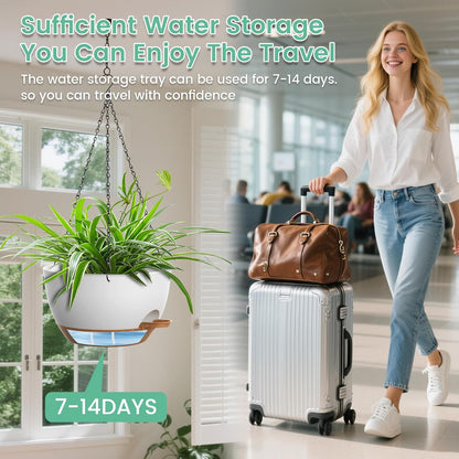 UOUZ Set of 3-10 Inch Self Watering Hanging Planters for Indoor Outdoor，Hanging Plant Pots with Drainage & Removable Tray, Hanging Pots Holder for Ivy, Pothos, Ferns, Balcony & Patio, Black with Brown