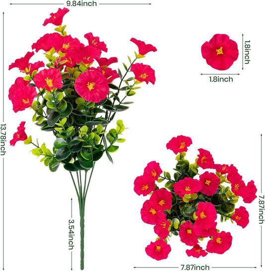 Nigirior Artificial Faux Flowers for Outdoor 16 Bundles Boxwood Fake Morning Glory for Planter,UV Resistant Fake Flowers for Home Porch Patio Outside（8 Color）