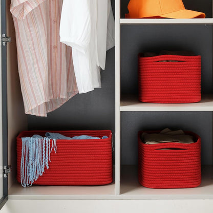 3-Pack Small Storage Baskets for Organizing | Woven Shelf Toy Basket | Rope Baskets for Gifts Empty | Closet Organizer Bins with Handles | Cube Decorative Box | 11.8×7.8×5.1” | Mixed brown