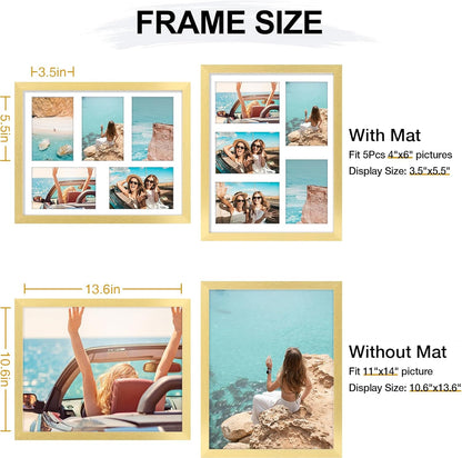Vittanly 11x14 Collage Picture Frame, Displays 5Pcs 4x6 Pictures with Mat or 1Pcs 11x14 without Mat for Wall Mounting, Picture Frames Collage Wall Decor in Black, 1 Pack