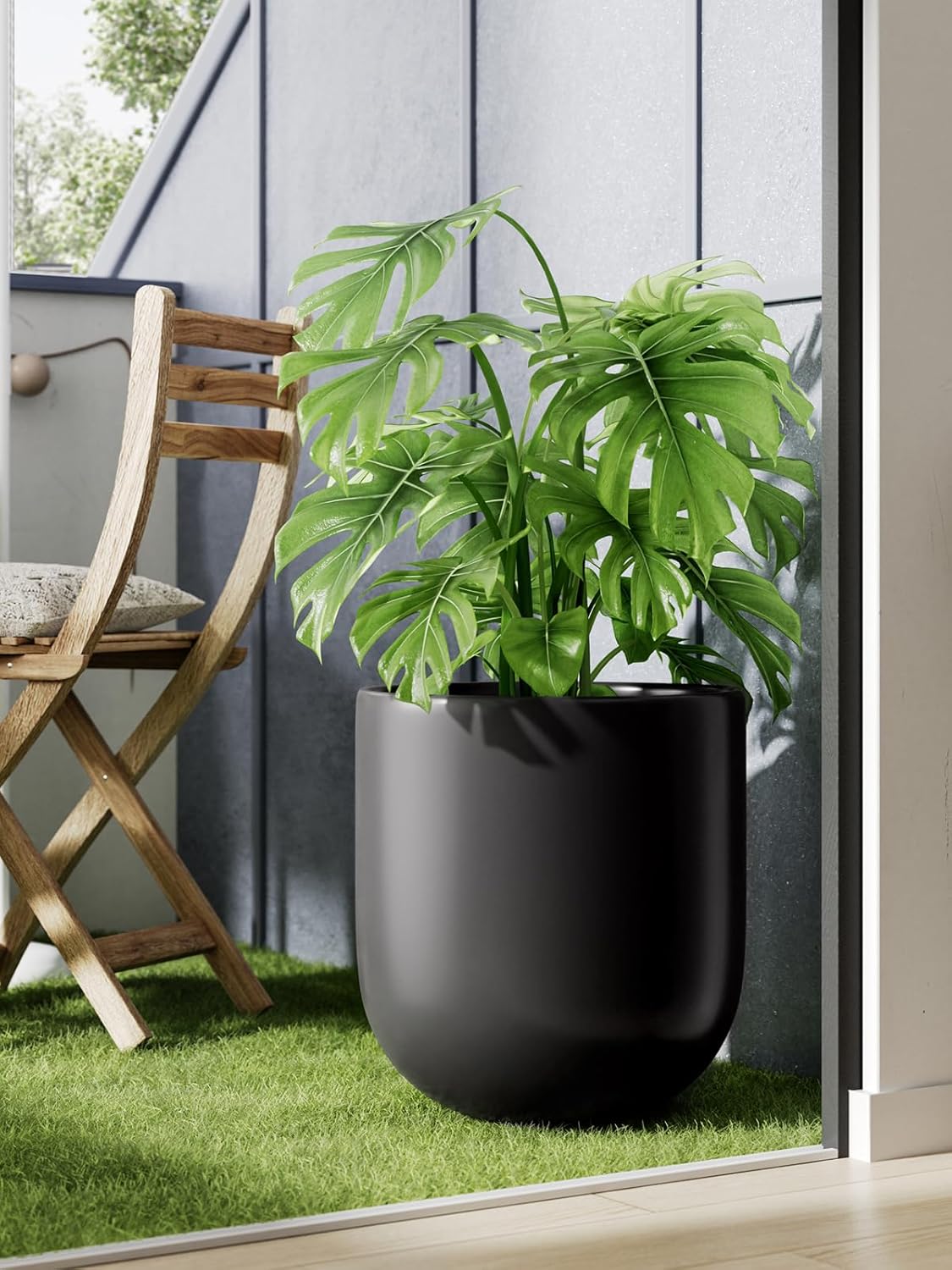 LE TAUCI 12 Inch Pots for Plants, Ceramic Large Planters for Indoor Plants, Indoor Plant Pots for Home Garden Patio Office, Planter Pots with Drainage Hole and Rubber Plug, Neutral Gray