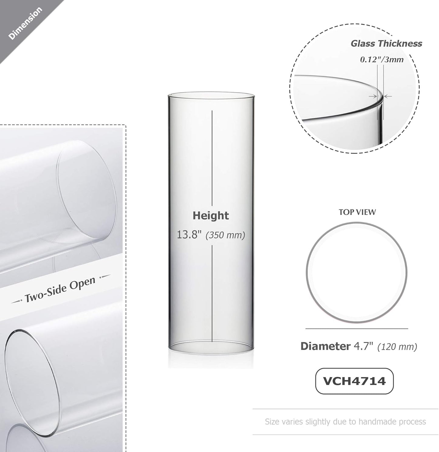 WGVI Hurricane Candle Holder Sleeve, Wide 4", Height 10", Clear Glass Cylinder Candleholder, Chimney Tube, Open Ended Candle Shade, 1 Piece - Colors A