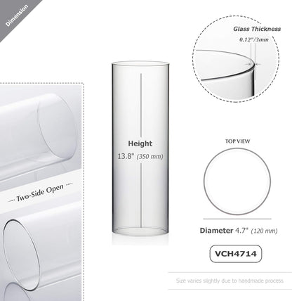 WGVI Hurricane Candle Holder Sleeve, Wide 4", Height 10", Clear Glass Cylinder Candleholder, Chimney Tube, Open Ended Candle Shade, 1 Piece - Colors A