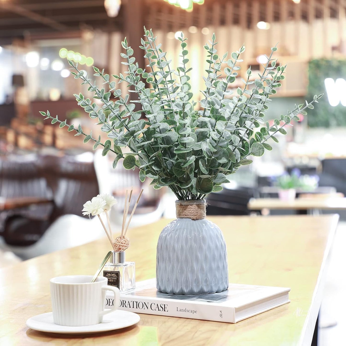 Canlierr 100 Pcs Eucalyptus Stems Faux Greenery Artificial Eucalyptus Leaves Decor Greenery Stems Branch for Wedding Centerpiece Flower Bouquet Farmhouse Home (Dark Green)