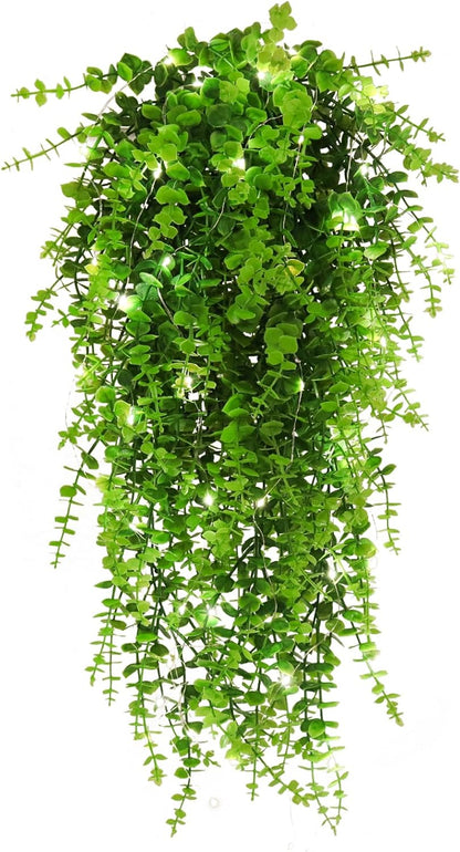 RECUTMS Artificial Hanging Plants Fake Hanging Plant Faux Eucalyptus Leaf Greenery Vine Outdoor UV Resistant Plastic Plants Home Garden Wedding Party Indoor Outdoor Decorations(White)