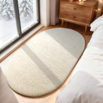 Ophanie Round Rugs 5Ft Ivory Circle Area Rug, Nursery Room Decor, Christmas Aesthetic Bedroom Home Circular Carpet 5 Foot, Fluffy Fuzzy Shag Plush Cream Living Room Rugs for Kids Boys Girls Teen Baby
