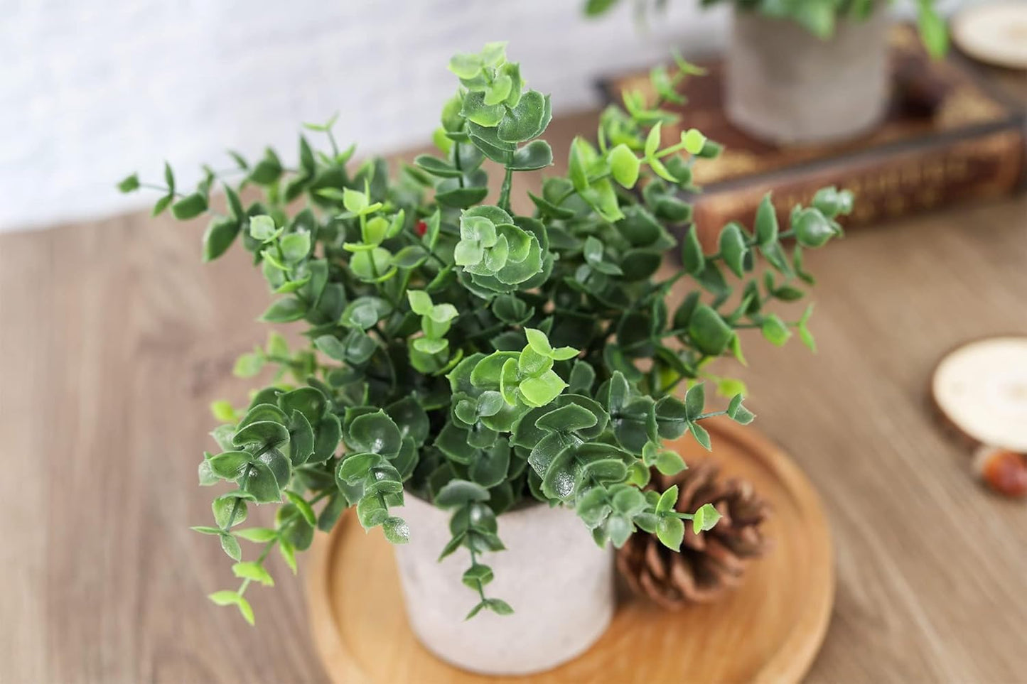 Der Rose 3 Pack Mini Potted Fake Plants Artificial Plastic Eucalyptus Plants Topiaries for Home Office Desk Farmhouse Shelf Room Bathroom Decor(Sage Green)