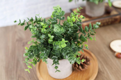 Der Rose 3 Pack Mini Potted Fake Plants Artificial Plastic Eucalyptus Plants Topiaries for Home Office Desk Farmhouse Shelf Room Bathroom Decor(Sage Green)
