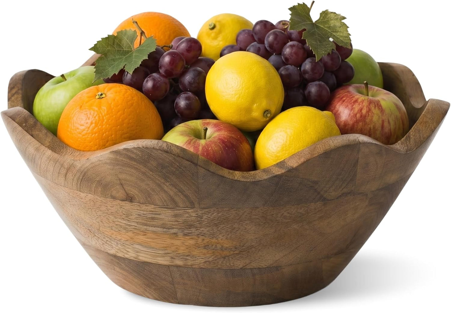 Mela Artisans 12-Inch Mango Wood Scalloped Bowl - Hand-Finished Decorative Serving and Fruit Bowl with Natural Grain for Kitchen Counter, Snacks, Desserts, Bread and Home Decor Centerpiece