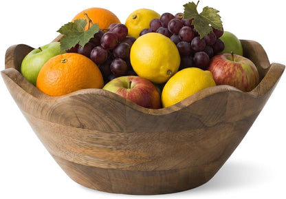 Mela Artisans 12-Inch Mango Wood Scalloped Bowl - Hand-Finished Decorative Serving and Fruit Bowl with Natural Grain for Kitchen Counter, Snacks, Desserts, Bread and Home Decor Centerpiece