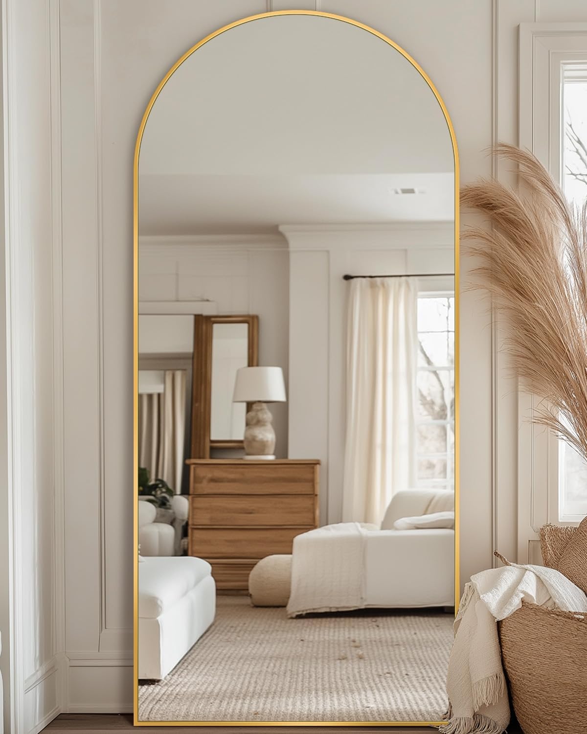 Antok 71" x28” Arched Full Length Floor Mirror, Black Aluminum Frame, Free Standing/Wall Mount/Leaning for Bedroom, Living Room, Dressing Room