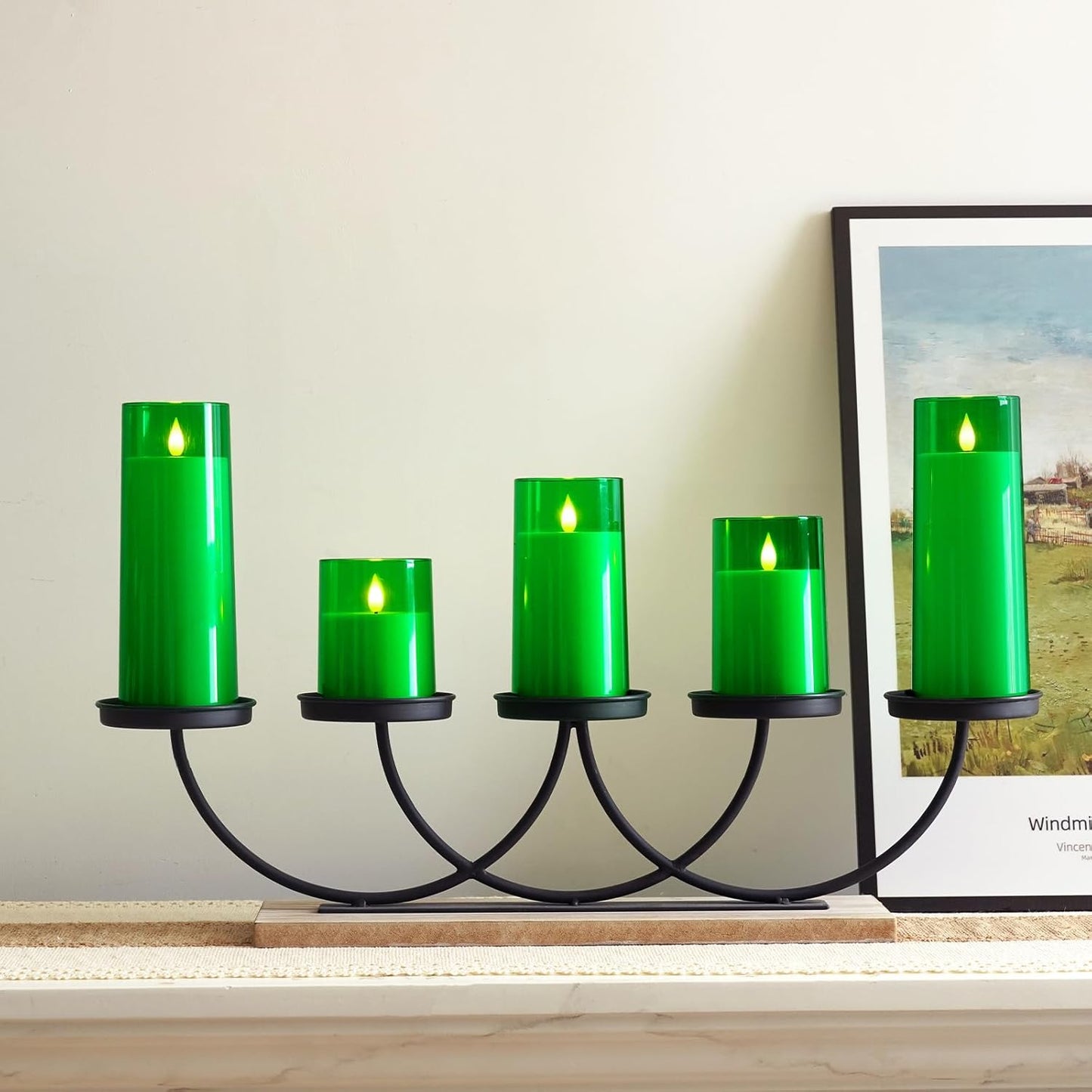 Homemory Gray Flickering Flameless Candles, Battery Operated Acrylic LED Pillar Candles with Remote Control and Timer, Halloween Decor, Set of 5