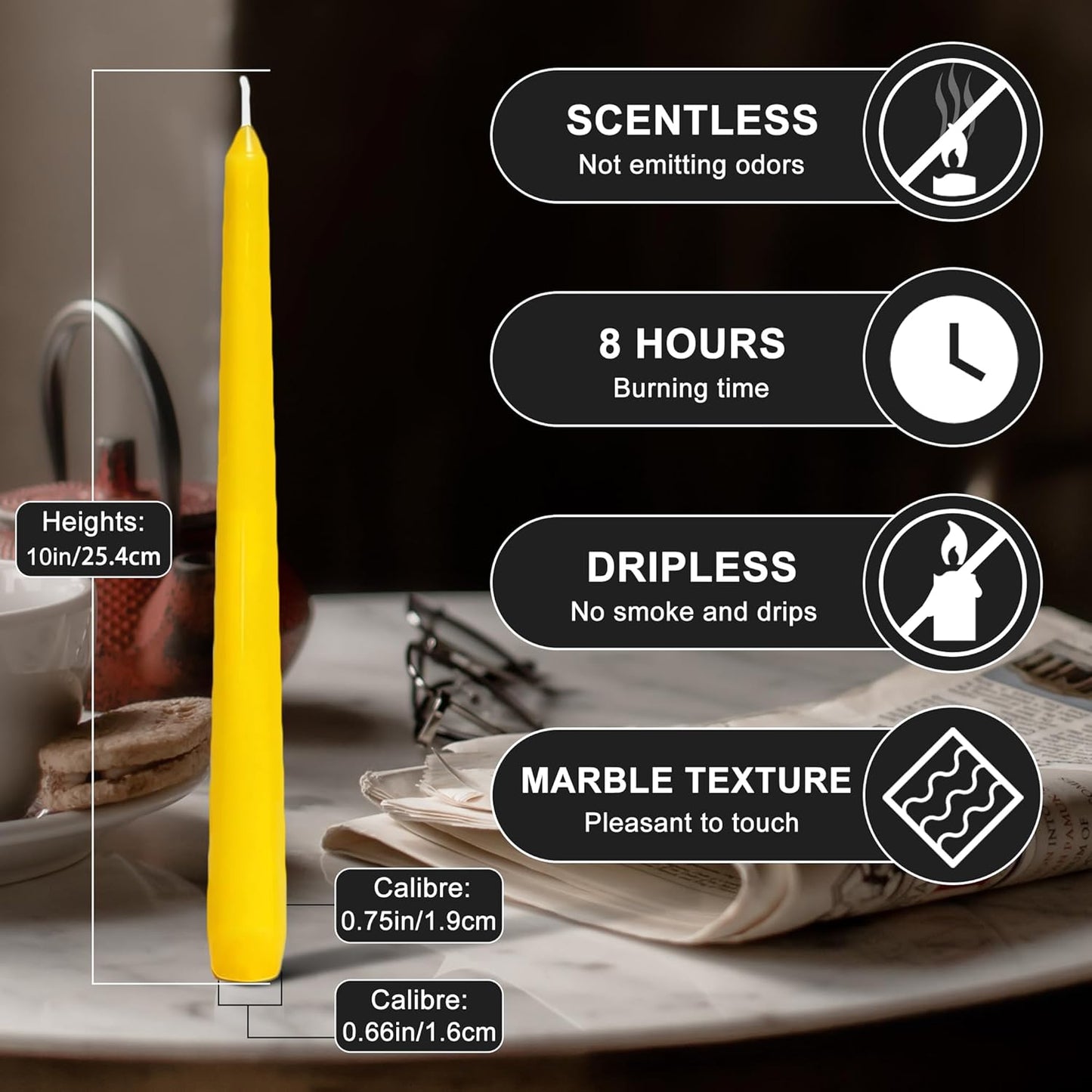 4 Pack White Taper Candles丨Taper Candles 10 Inch Dripless丨Unscented & Smokeless Candlesticks Bulk丨7-8 Hours Long Burning Tall Candles丨Ideal for Christmas Weddings Parties Dinner
