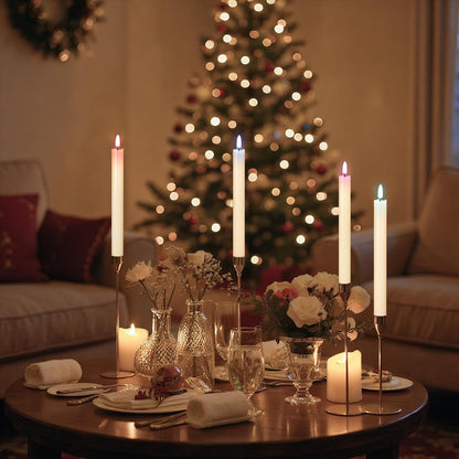 GenSwin Flameless Ivory Taper Candles Flickering with 10-Key Remote, Battery Operated Led Warm 3D Wick Light Window Candles Real Wax Pack of 6, Christmas Home Wedding Decor(0.78 X 9.64 Inch)