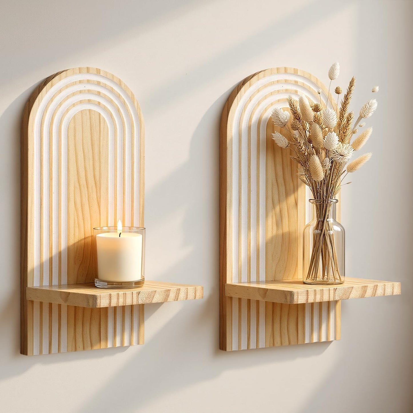 Candle Sconces Set of 2: Farmhouse Wall Candle Holder, Dark Brown Wood Wall Sconces Set of Two,Handmade Wooden Art Decor for Living Room, Dining Room, Bathroom, Bedroom, or Entryway, 15.7"x5"