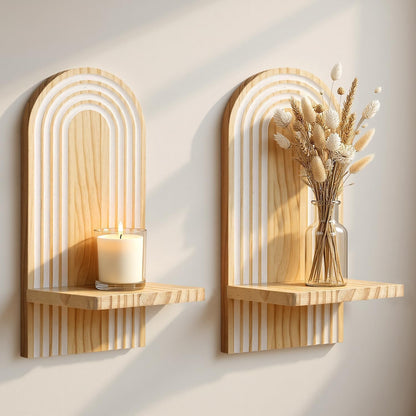 Candle Sconces Set of 2: Farmhouse Wall Candle Holder, Dark Brown Wood Wall Sconces Set of Two,Handmade Wooden Art Decor for Living Room, Dining Room, Bathroom, Bedroom, or Entryway, 15.7"x5"