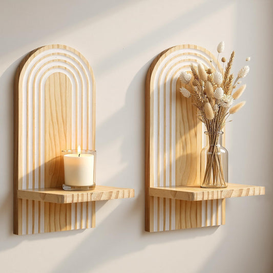 Candle Sconces Set of 2: Farmhouse Wall Candle Holder, Dark Brown Wood Wall Sconces Set of Two,Handmade Wooden Art Decor for Living Room, Dining Room, Bathroom, Bedroom, or Entryway, 15.7"x5"
