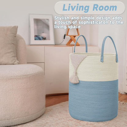 JMvicyroam Large Woven Laundry Basket Hamper,60L Cotton Rope Storage Bin for Blankets,Toys and Clothes,Decorative Tall Nursery Hamper for Living Room,Baby Nursery,Bathroom and Bedroom,Brown