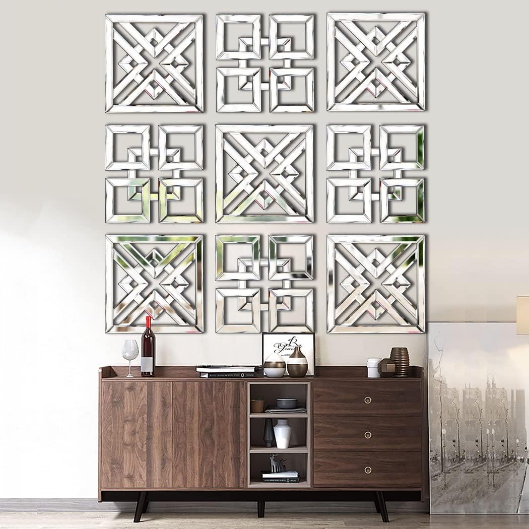 QMDECOR 2 Pack Silver Mirrored Square Wall-Mounted Mirrors Modern Glam Accent Decor for Home