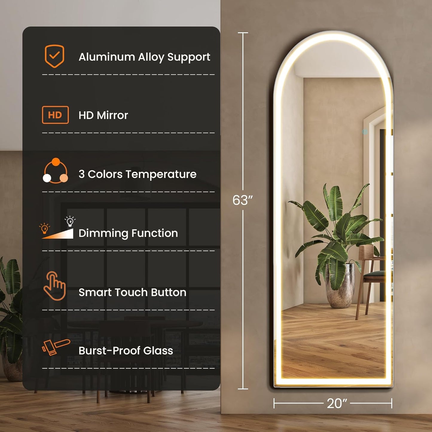 OLIXIS Black Arched Full Length Mirror 60"x16" for Bedroom, Full Body Mirror with Stand, Hanging or Leaning for Wall, Aluminum Alloy Thin Frame Floor Standing for Living Room