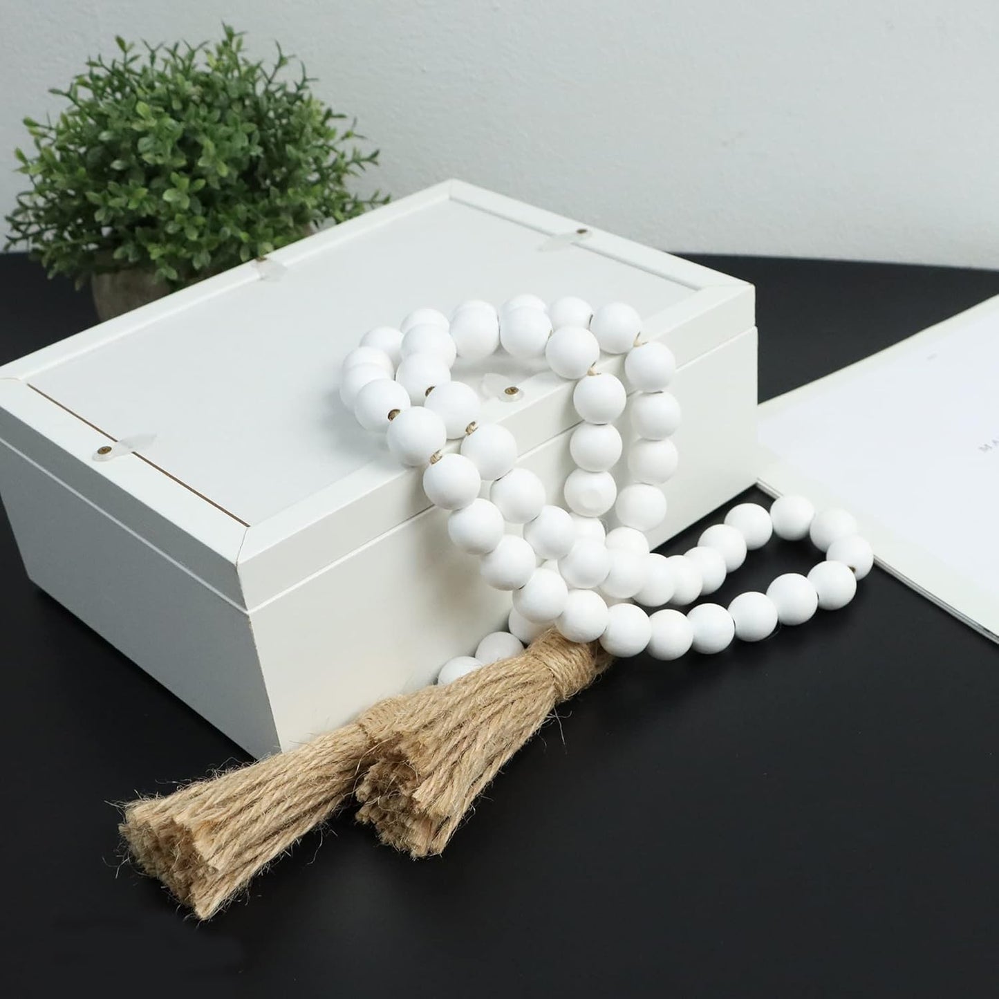 Meplait 39in Wood Bead Garland Farmhouse with Tassels,Versatile Prayer Beads Boho Chic Wall Hanging Home Decor (Black)