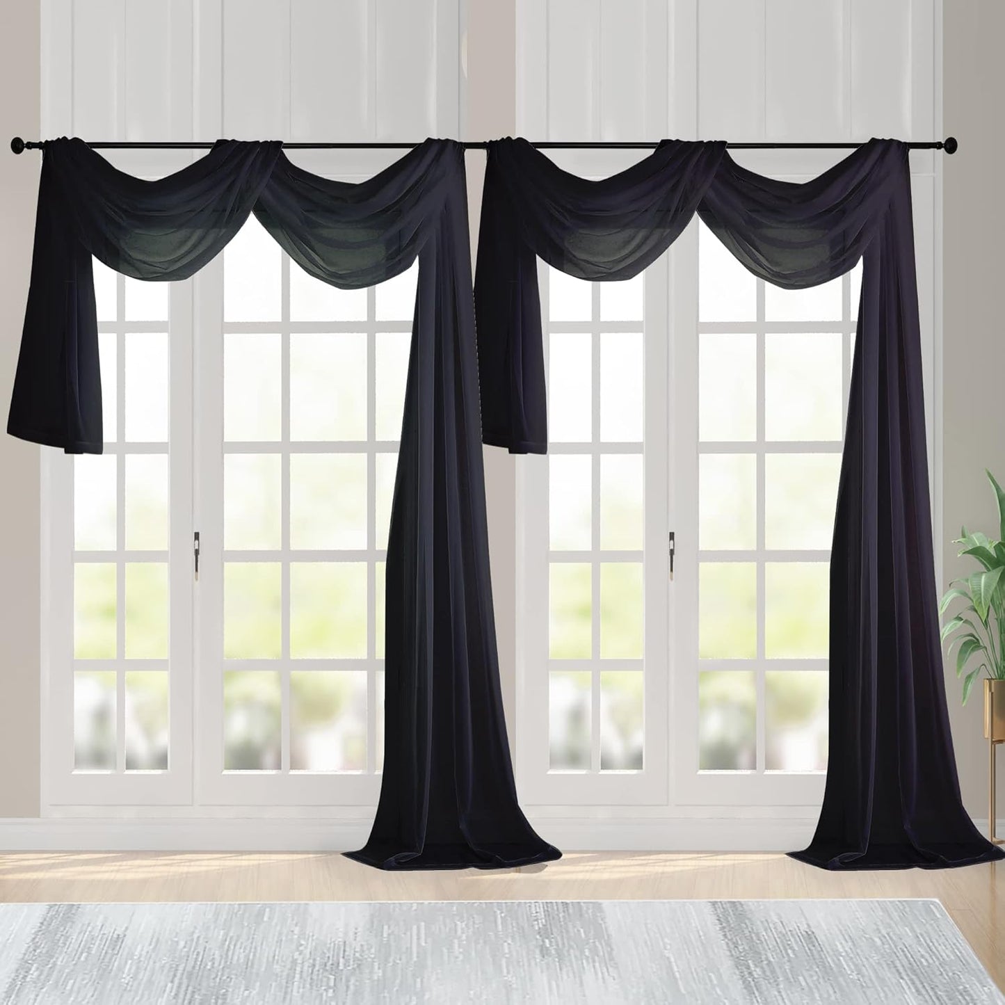 Chyhomenyc Sheer White Valances for Windows 2 Pack, Small Window Curtains for Living Room Bathroom Cafe Laundry Basement, Modern Top Dual Rod Pocket Voile Curtain, 42W x 14L inches, White - Colors B
