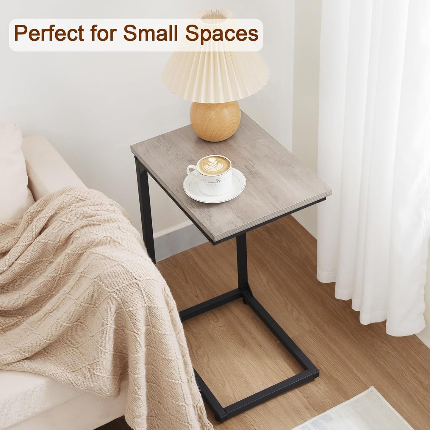 AMHANCIBLE C Shaped Side Table, End Tables Living Room Set of 2, Slide Under Couch Table for Sofa, TV Trays for Bedroom, Small Space, Rustic Brown HET02CBR