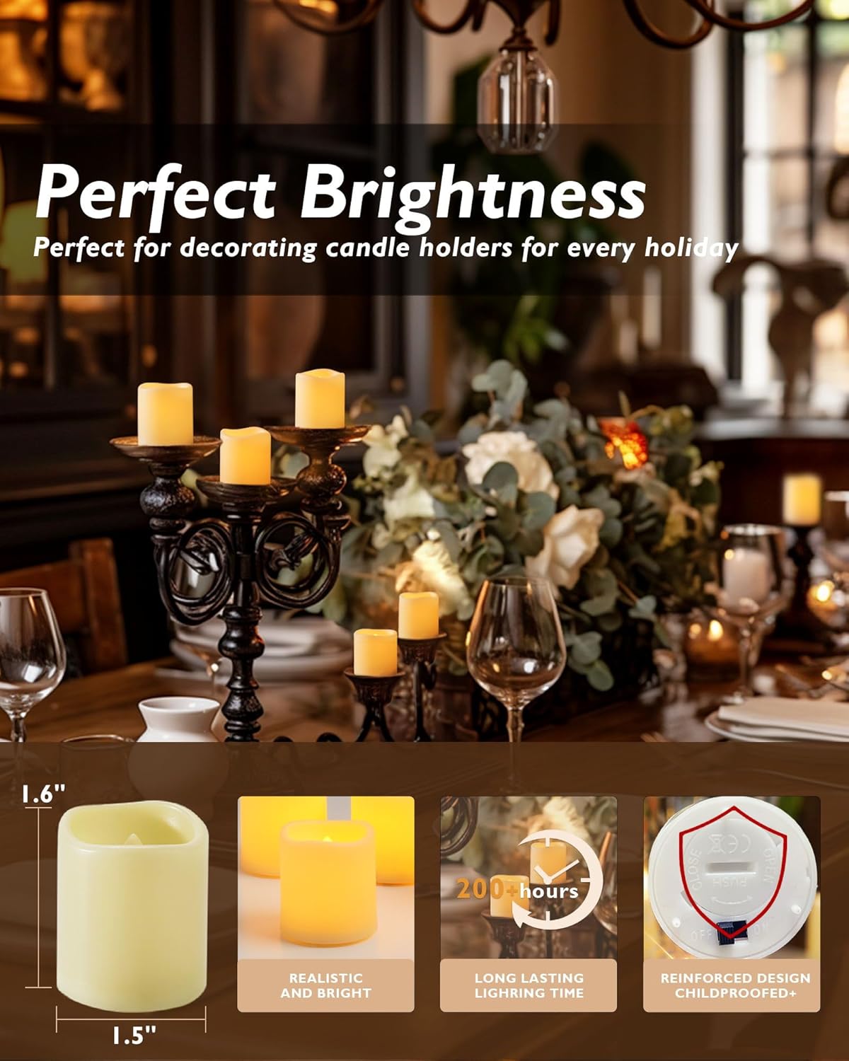 Homemory 24Pack Flickering Flameless Votive Candles,200+Hour Electric Fake Candles,Battery Operated LED Tealight for Wedding,Outdoor,Table,Halloween,Christmas Decor(Warm White,Battery Included)