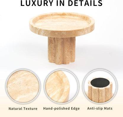 Marble Perfume Tray with Legs - Oval Decorative Stone Pedestal for Bathroom Vanity Coffee Table Kitchen Countertop, Footed Jewelry Candle Organizers Catchall Plate Riser with Scalloped Feet