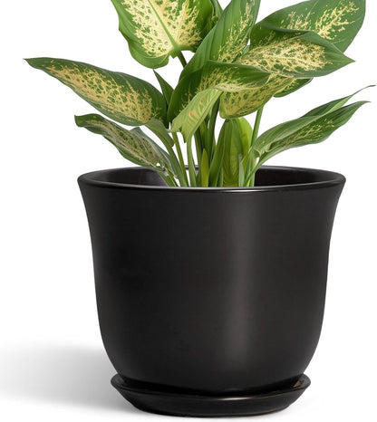 Ceramic Plant Pots - 12 Inch Pots for Plants Indoor Outdoor, Large Round Planter with Drainage Hole and Saucer, Modern Decorative Flower Pot, Home Garden Decor, House Warming Gifts, Blue