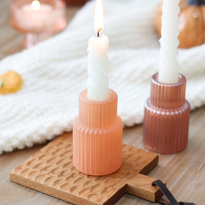 Brown Candlestick Holders 12PCS Ribbed Glass Taper Candle Holders Set for Tealight Candlestick Candles, Table Centerpieces for Thanksgiving Christmas Farmhouse Decor Indoor and Outdoor
