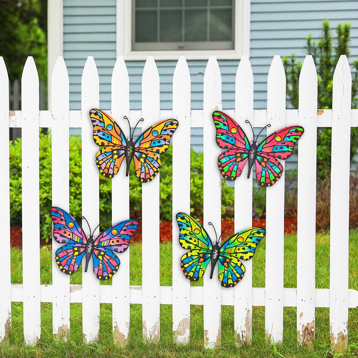 Metal Butterfly Wall Decor - 9.6" Outdoor Fence Wall Art Decor, Hanging Decoration for Garden Yard Living Room Bedroom Patio Balcony(4 Pack)