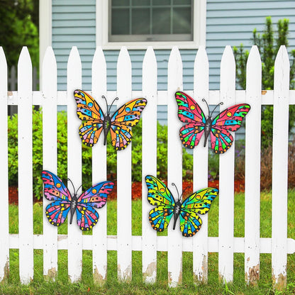 Metal Butterfly Wall Decor - 9.6" Outdoor Fence Wall Art Decor, Hanging Decoration for Garden Yard Living Room Bedroom Patio Balcony(4 Pack)