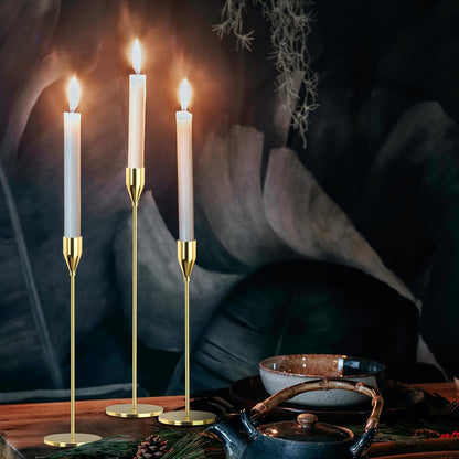 Matte Black Candle Holders Set of 3 for Taper Candles, Decorative Candlestick Holder for Wedding, Dinning, Party, Fits 3/4 inch Thick Candle&Led Candles (Metal Candle Stand)