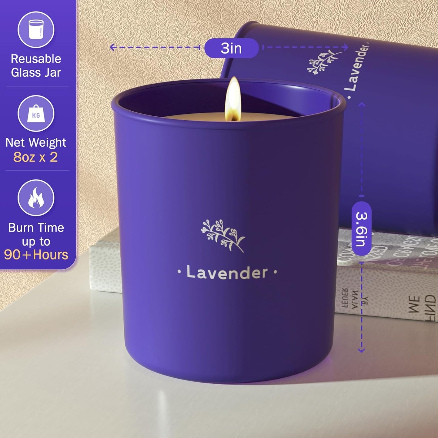 Lavender Candles for Home Scented, 8 oz Scented Candles Present, Purple Jar Wax, Made with Soy for Women, 45 Hour Long-Lasting Burn for Christmas Mom Girl Birthday Christmas Giving - 1 Pack